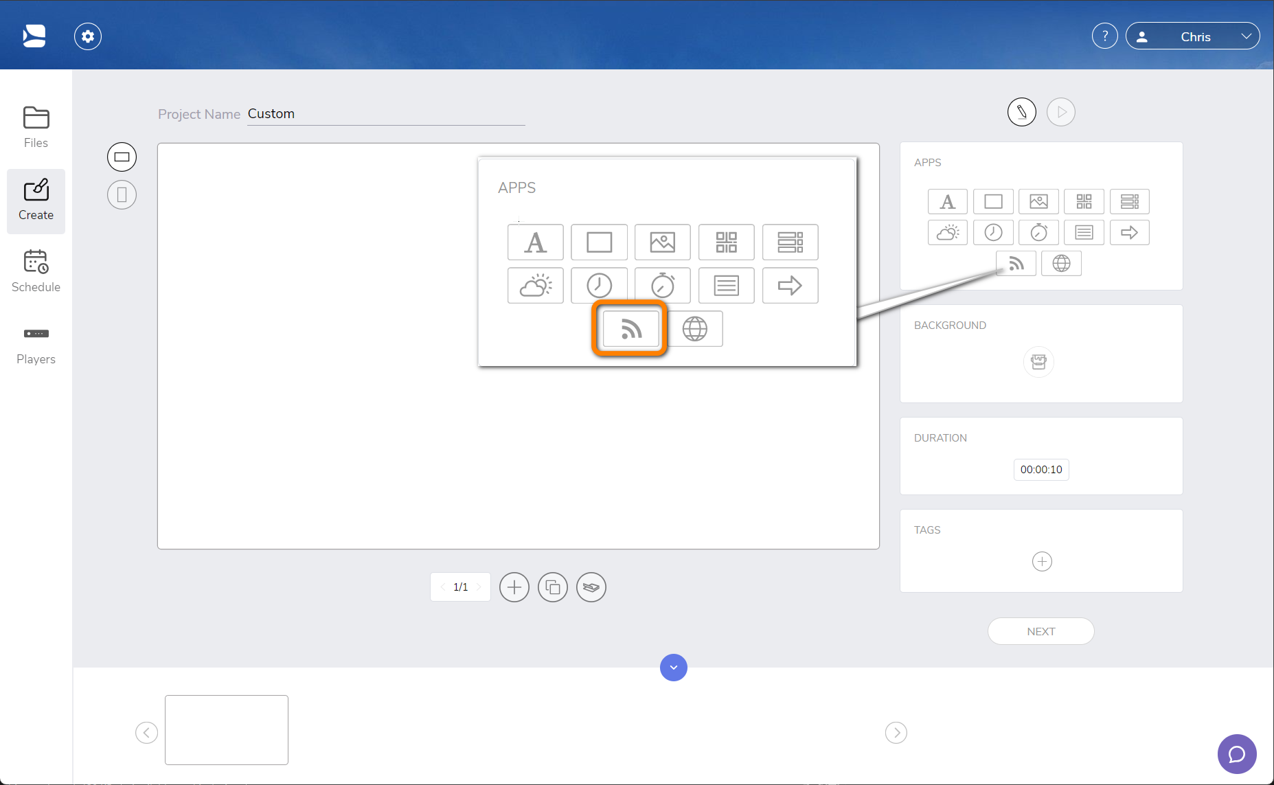 RSS-app-select-from-project-edit-page.png