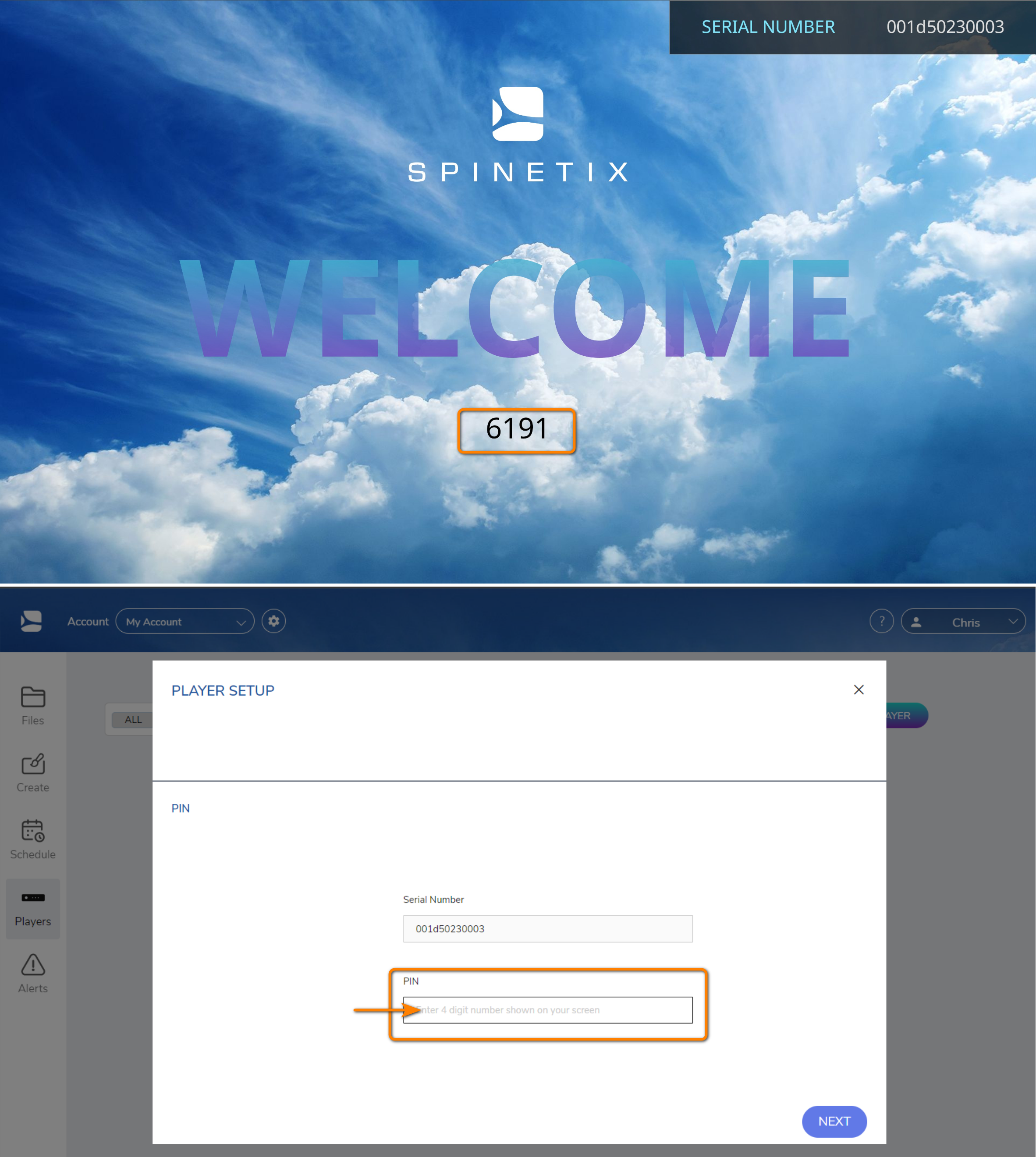 Dialog to enter player PIN