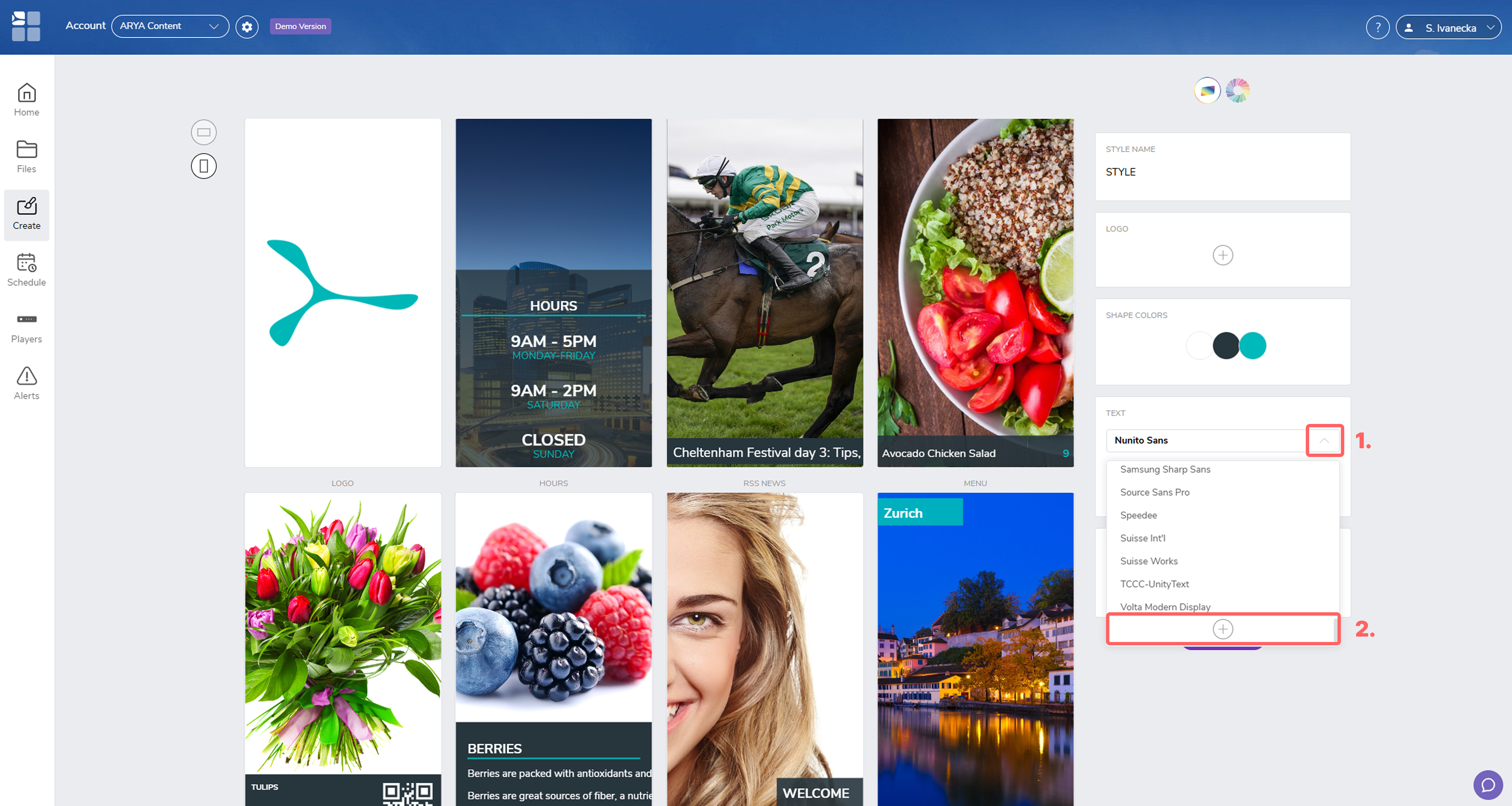 Font dropdown plus button