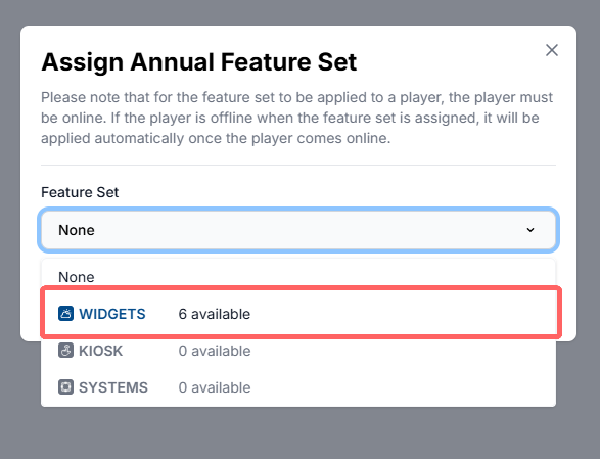 Available Annual Feature Sets dialog