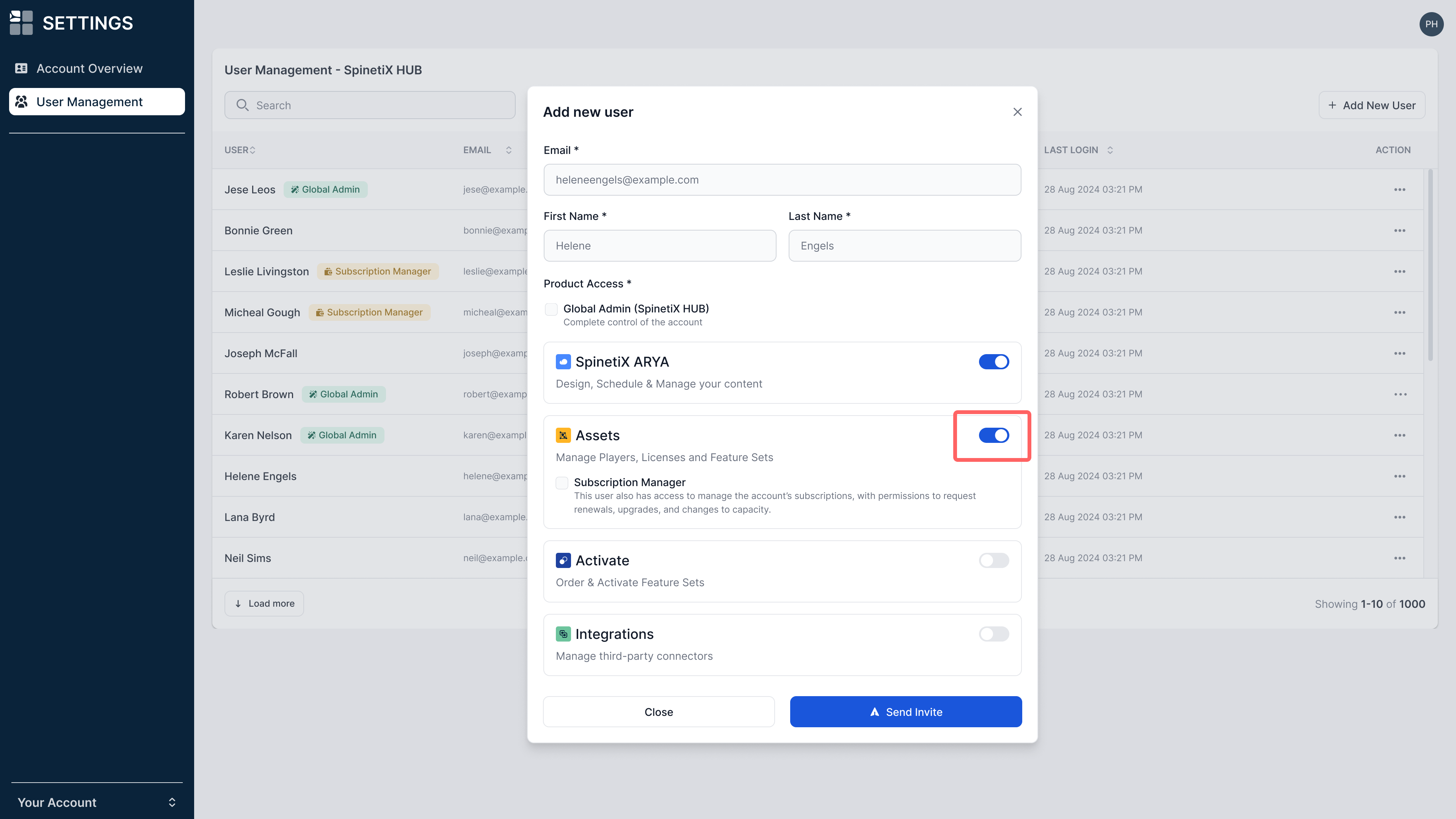 Enable Assets product for new user