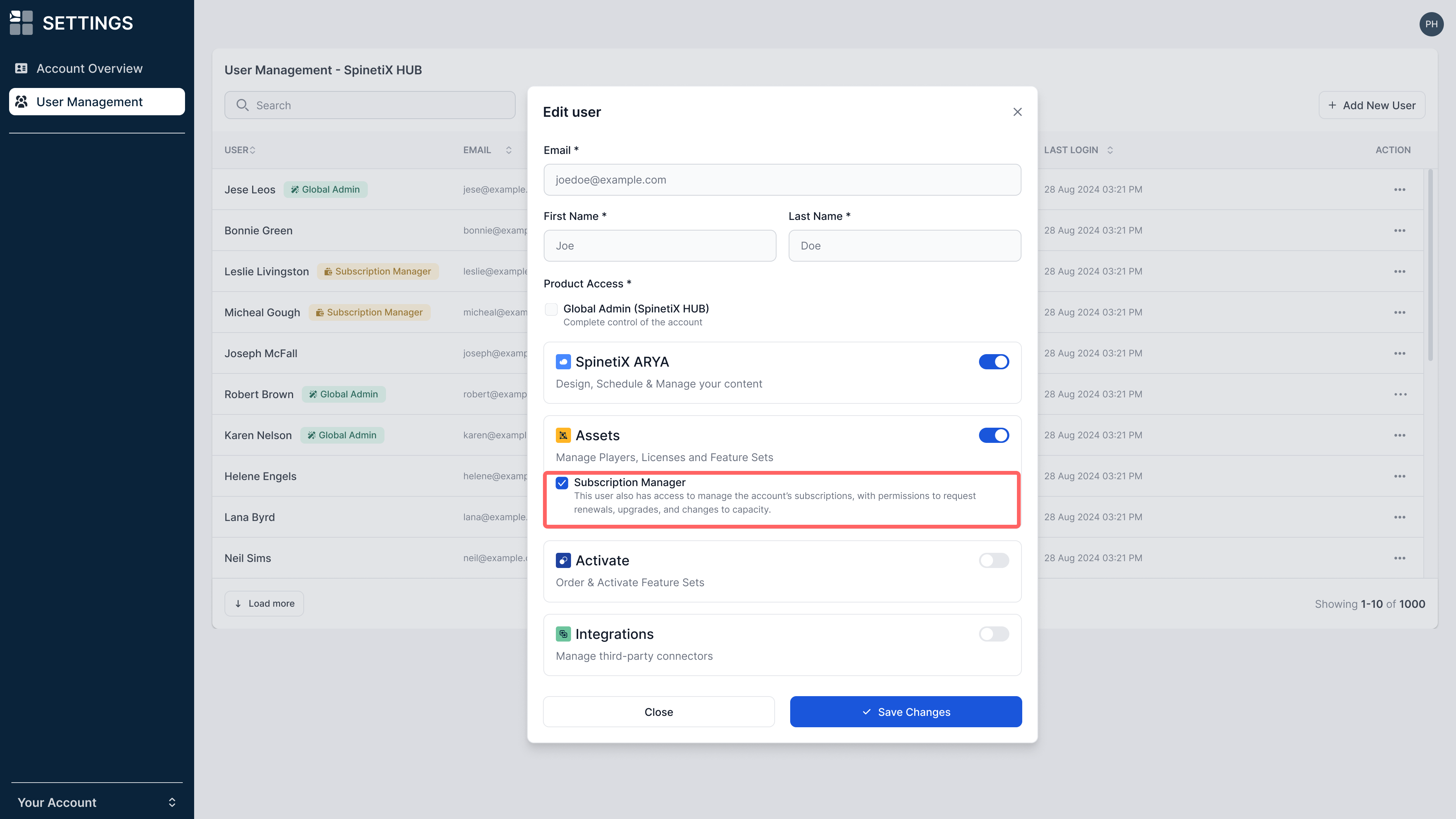Subscription Manager permission checkbox