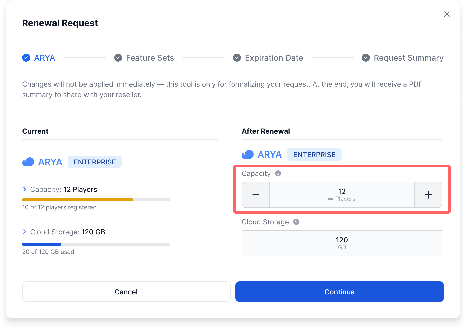 Specify subscription capacity