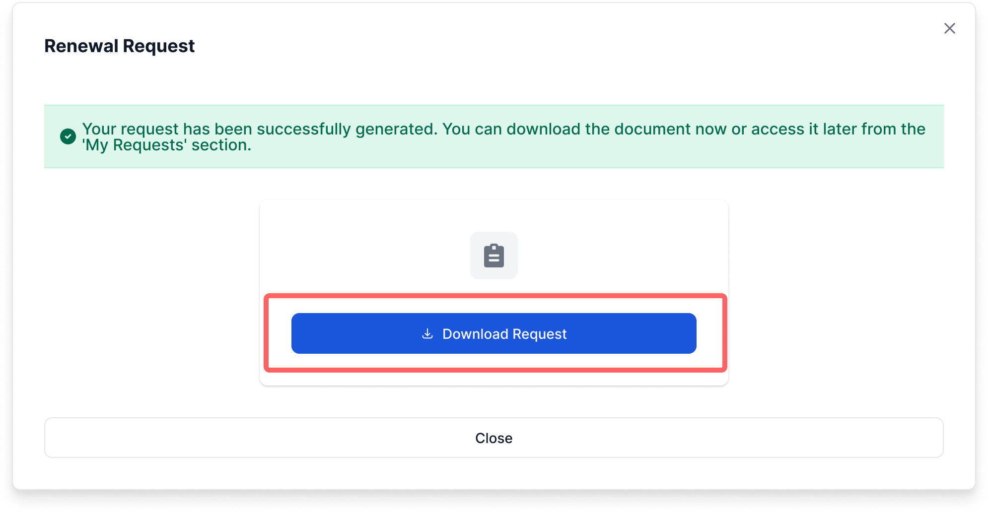 Generated renewal request PDF