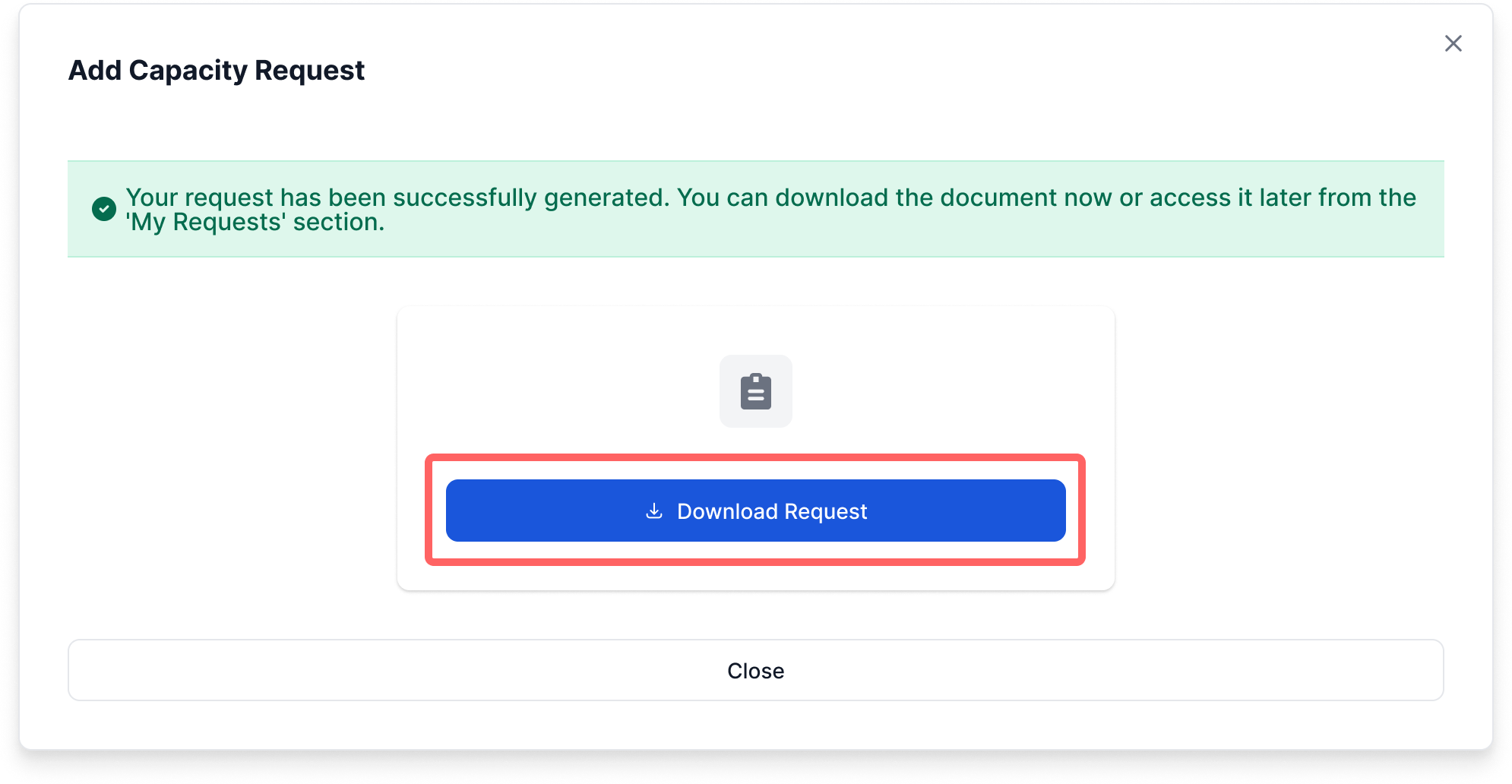 Generated Add Capacity Request PDF