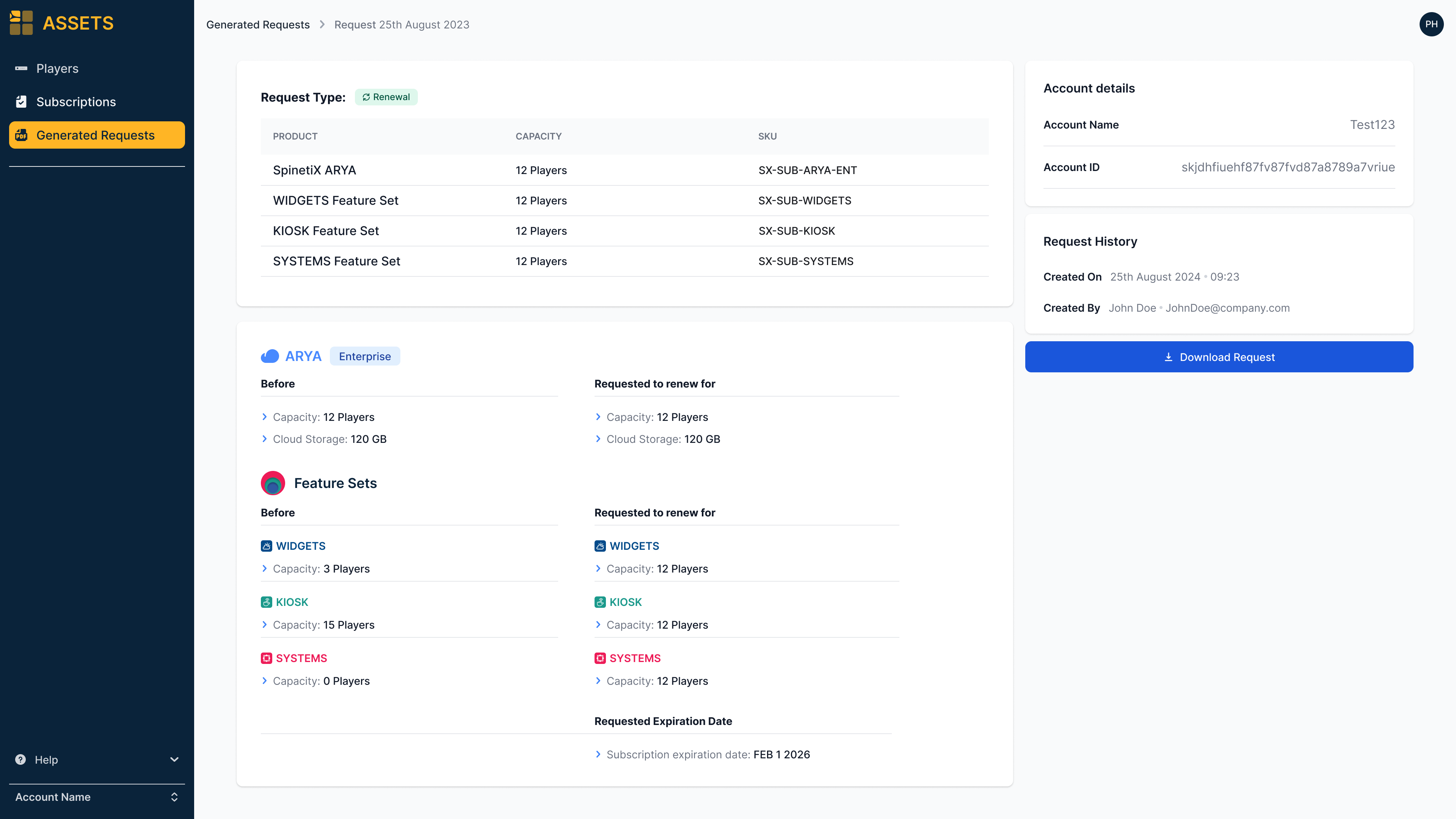 Generated request details view