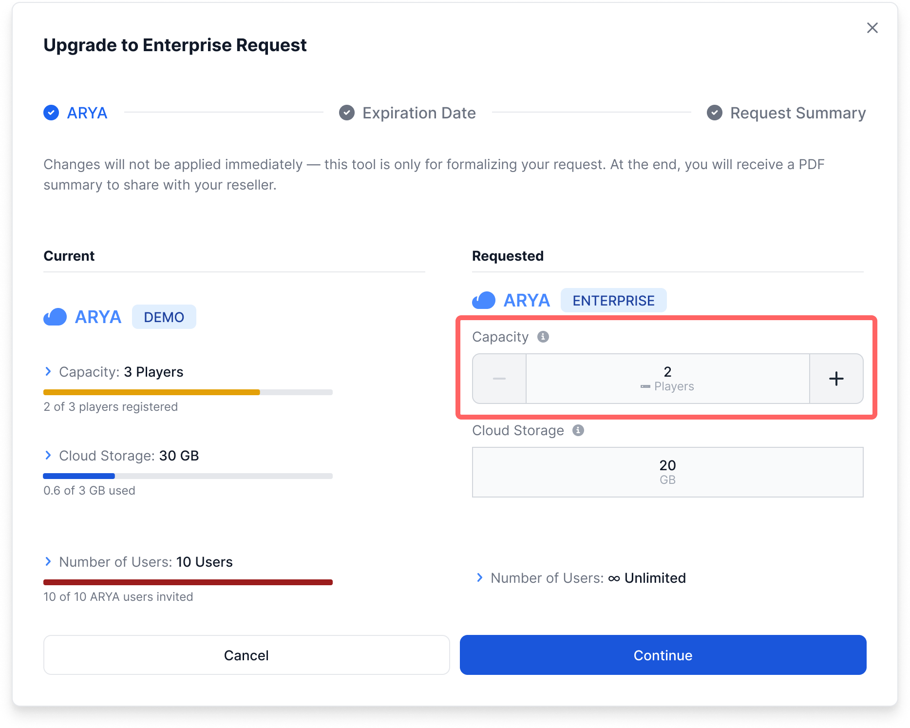 Specify subscription capacity