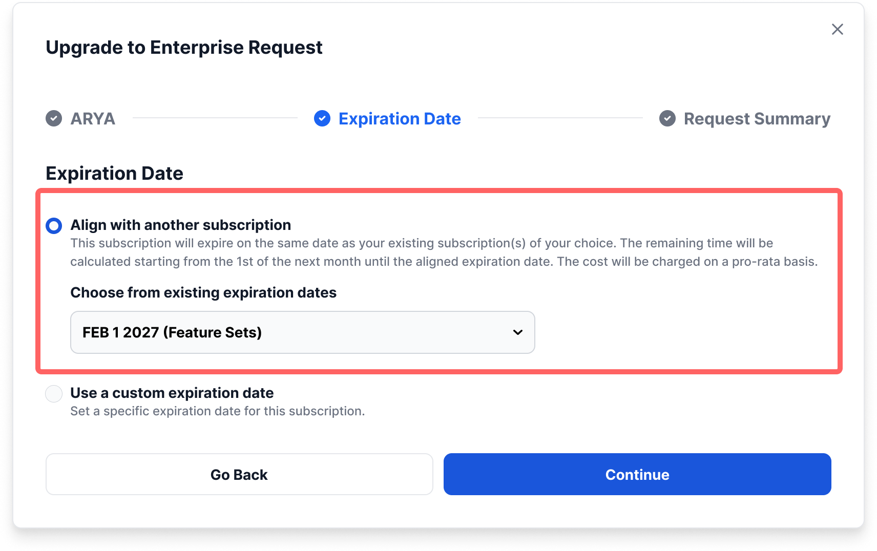 Align to an existing subscription expiration date
