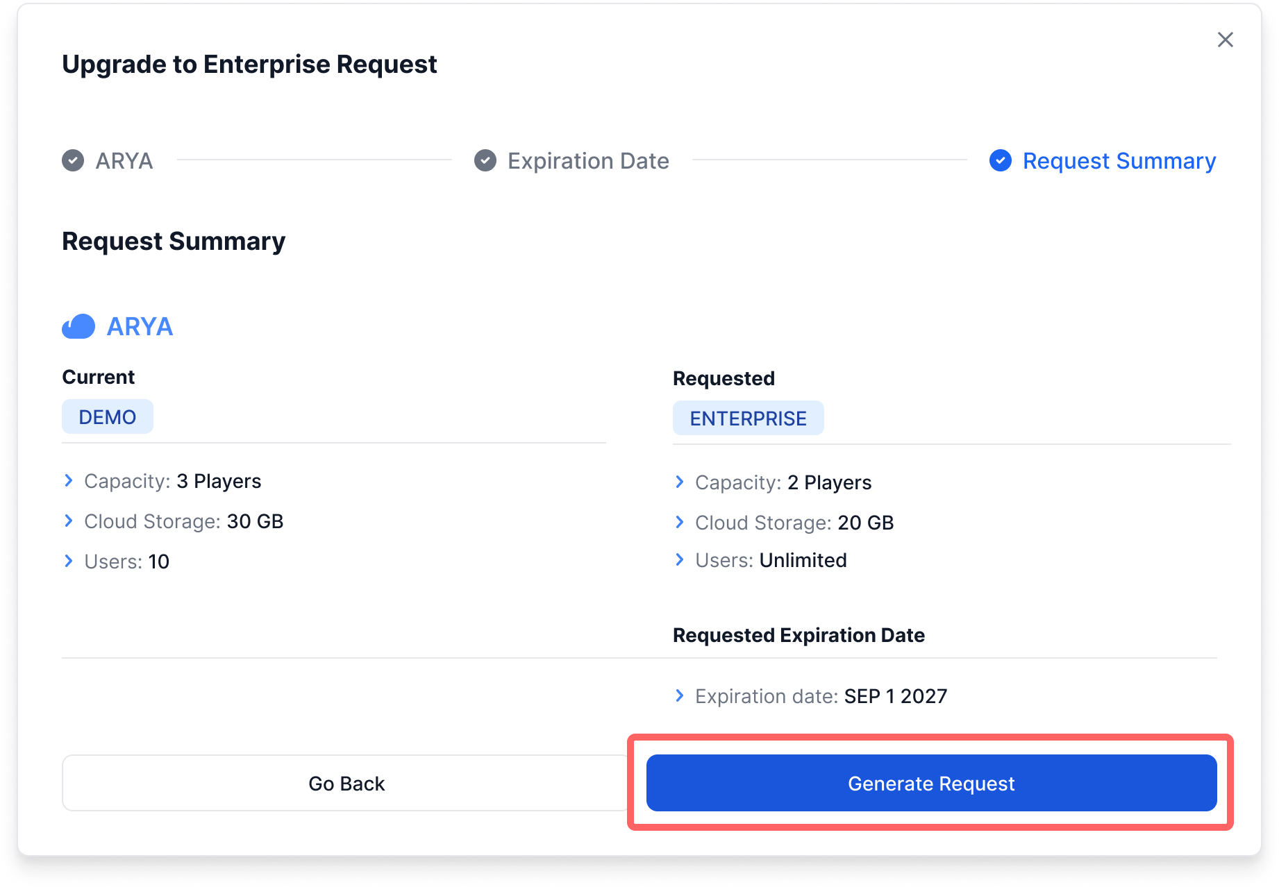 Review and generate the upgrade request