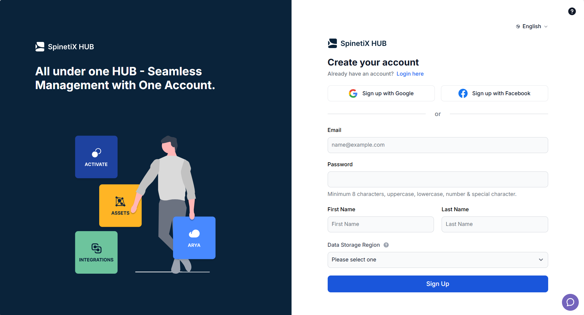 SpinetiX HUB sign-up screen