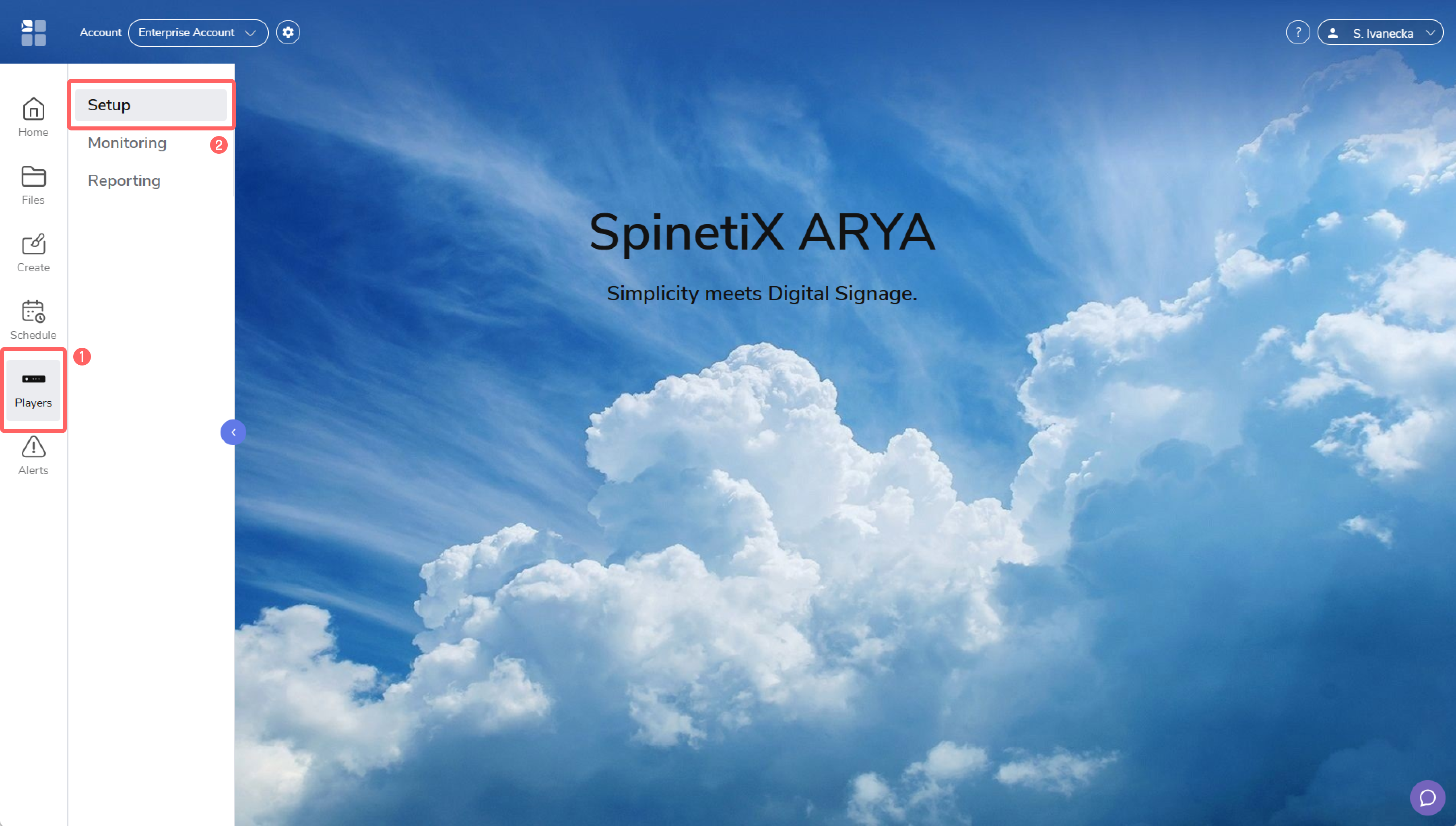 Players and Setup navigation in SpinetiX ARYA