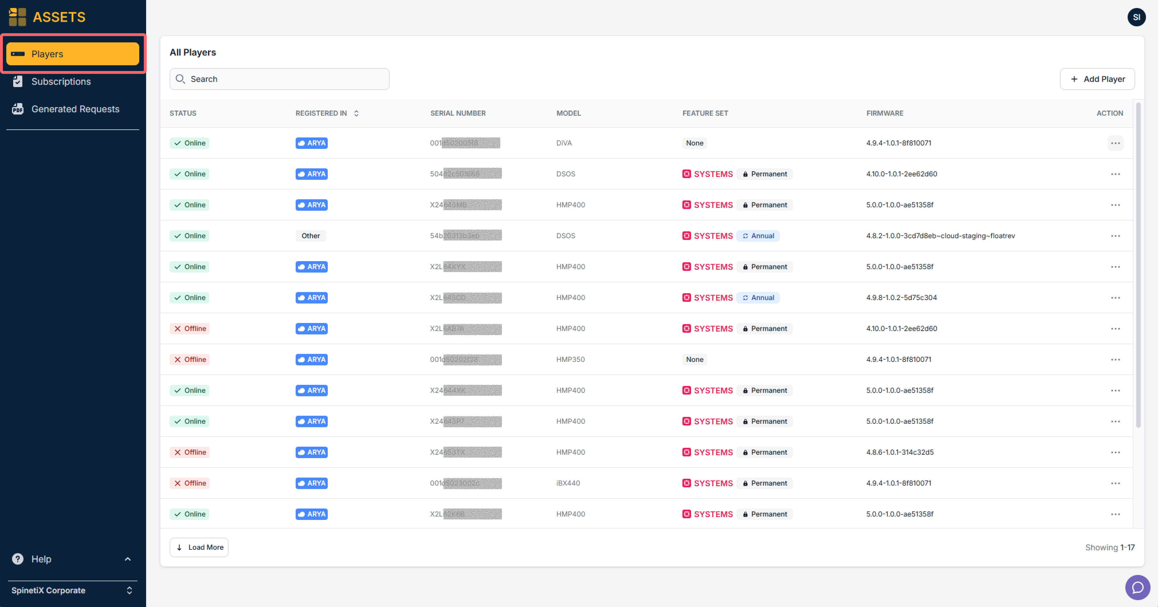 Players navigation in SpinetiX ASSETS