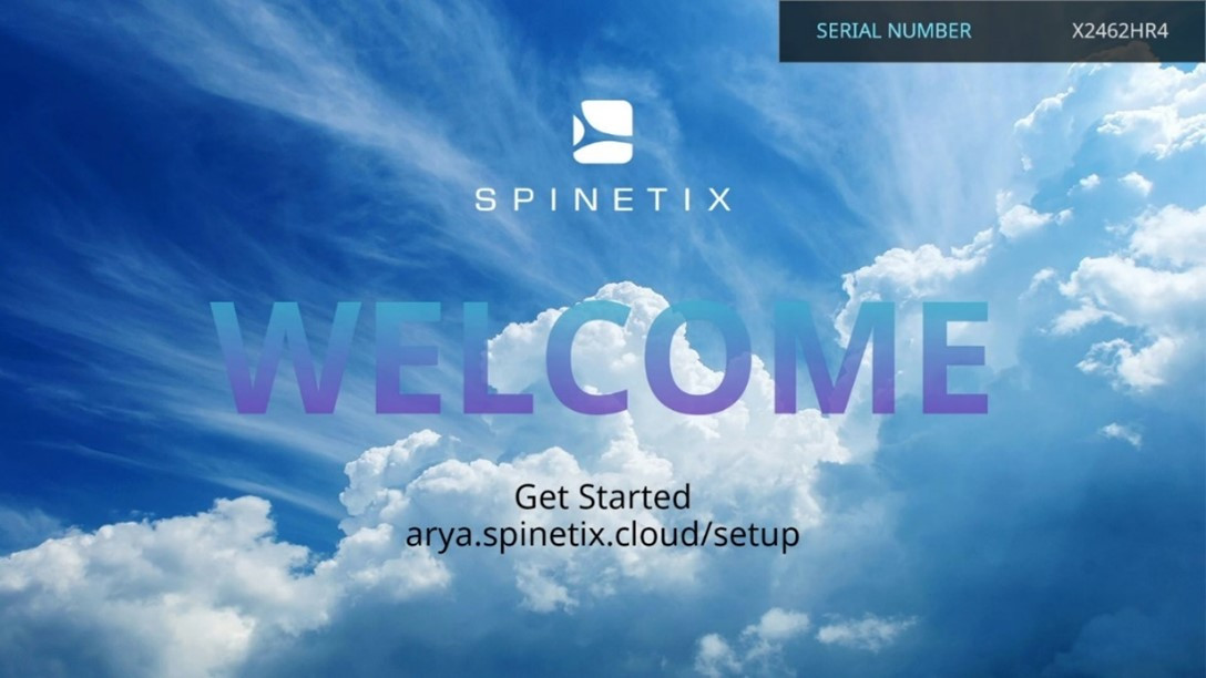 spinetix arya startup screen on digital signage display after player connect